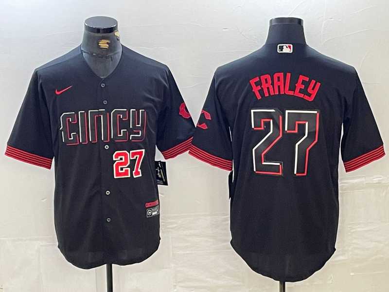 Mens Cincinnati Reds #27 Jake Fraley Number Black 2023 City Connect Cool Base Stitched Jerseys